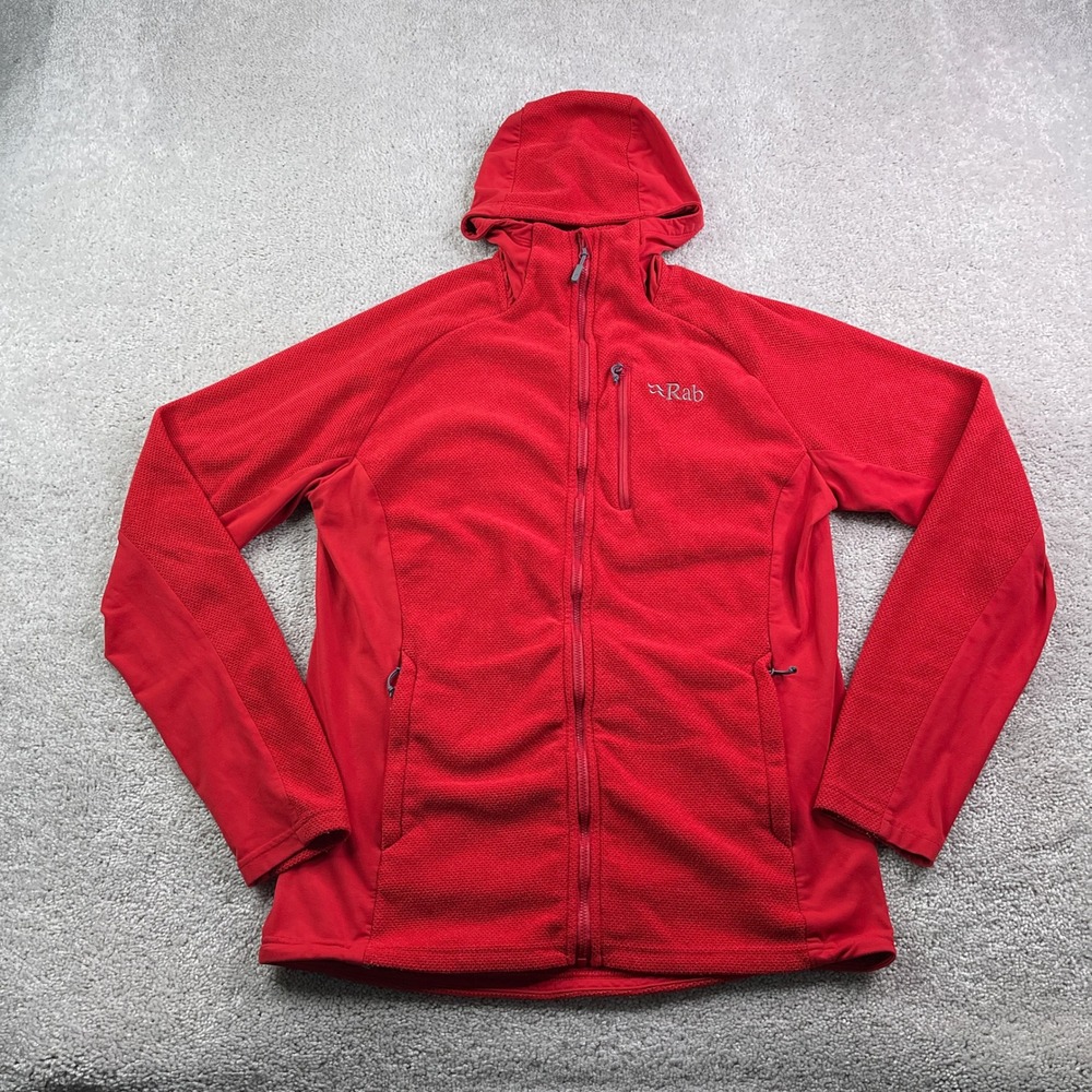 Rab Jacket Mens Medium Red Full Zip Fleece Capacitor Hoody Midlayer Hiking